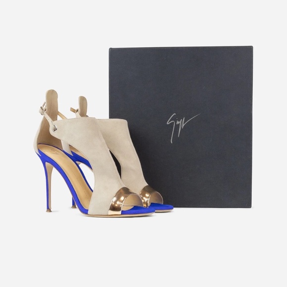 GIUSEPPE ZANOTTI  Two=Tone Suede and Metallic Leather Catie Sandals Size 38.5 - Picture 1 of 7